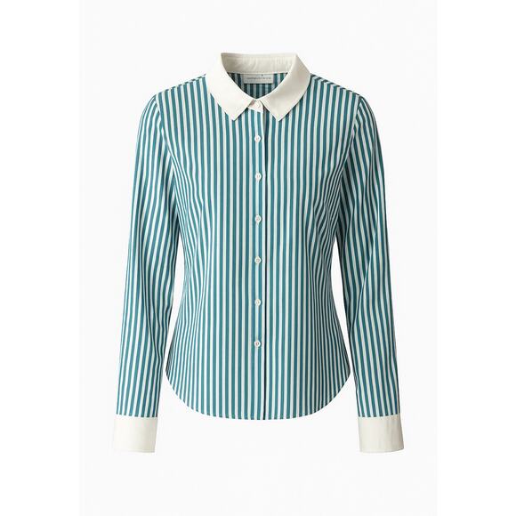 New York & Co Teal Striped Button Down Shirt L - Picture 1 of 8